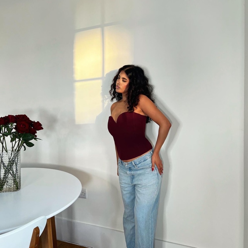 Zara Set - Wine Buttoned Tailored Blazer & Sweetheart Neckline Bustier - Picture 9 of 16